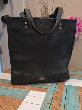 Coach Black Pebbled Leather Tote with Gold Hardware